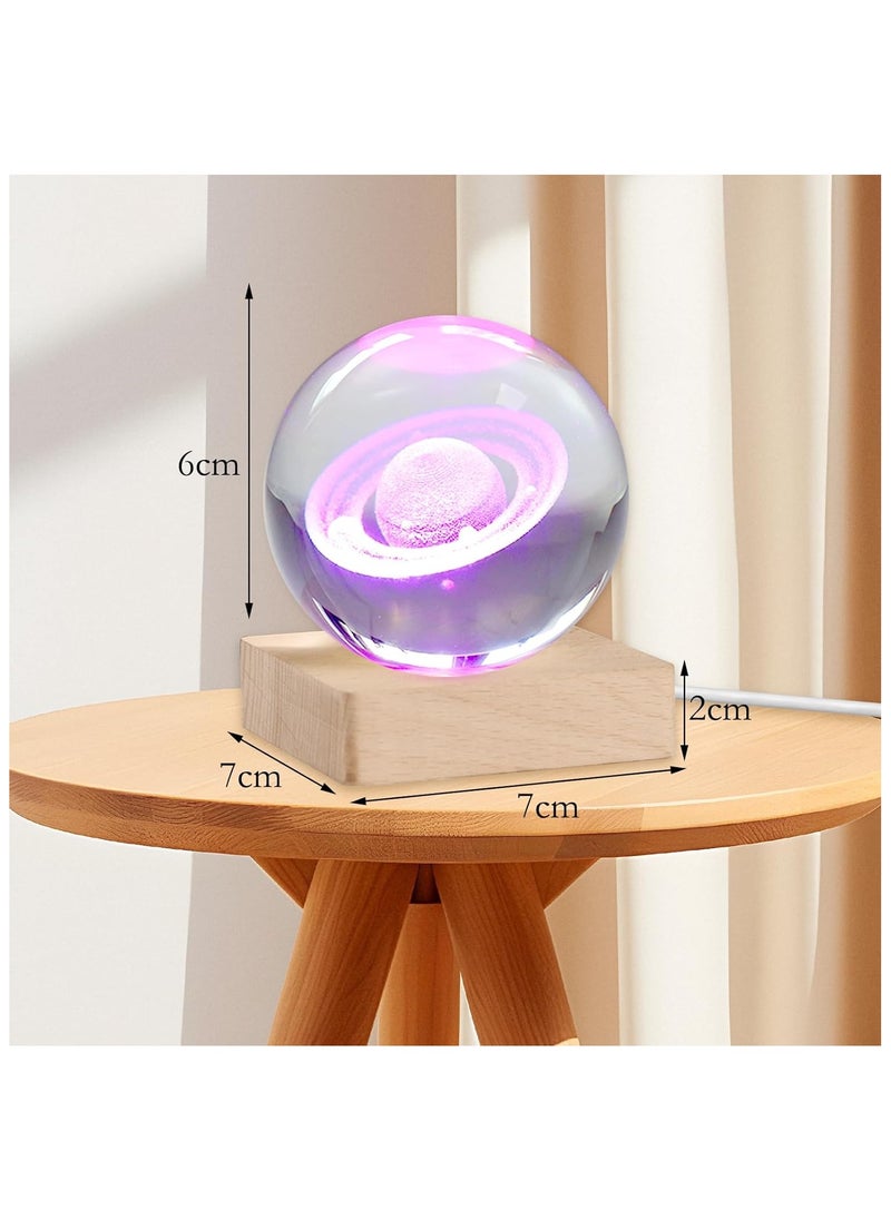 Generic - 3D Planet Crystal Ball Night Light, USB 6 cm Saturn Crystal Ball Lamp, Night Light Glass Planet Lamp with LED Colourful Night Light Base for Desk Decoration Holiday Gifts (Saturn) - Image 1