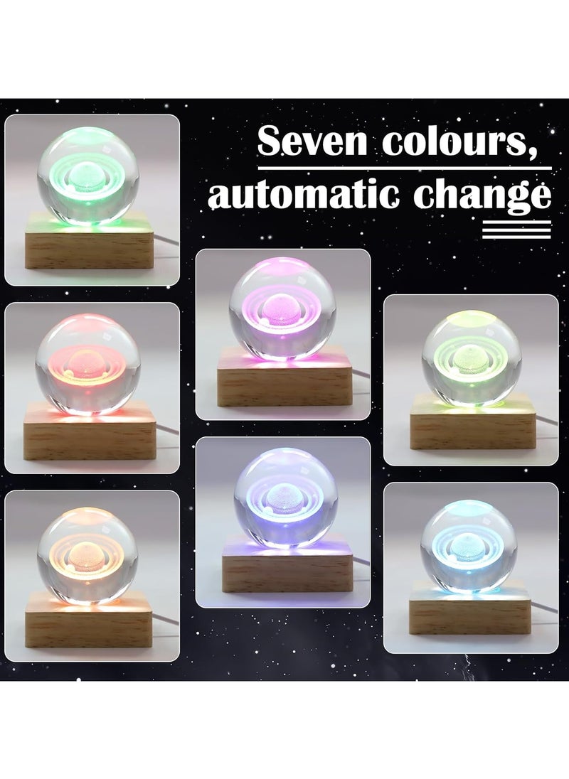 Generic - 3D Planet Crystal Ball Night Light, USB 6 cm Saturn Crystal Ball Lamp, Night Light Glass Planet Lamp with LED Colourful Night Light Base for Desk Decoration Holiday Gifts (Saturn) - Image 1