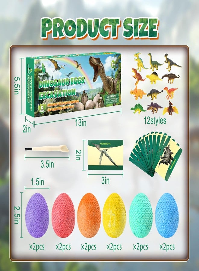 Beanewone Easter Dino Eggs Dig Kit - 12 Colorful Dinosaur Easter Eggs with Dinosaur Figures, 12 Dig Tools for Easter Egg Hunt, Easter Basket Stuffers & Easter Toys and Games (Colorful) - Image 4