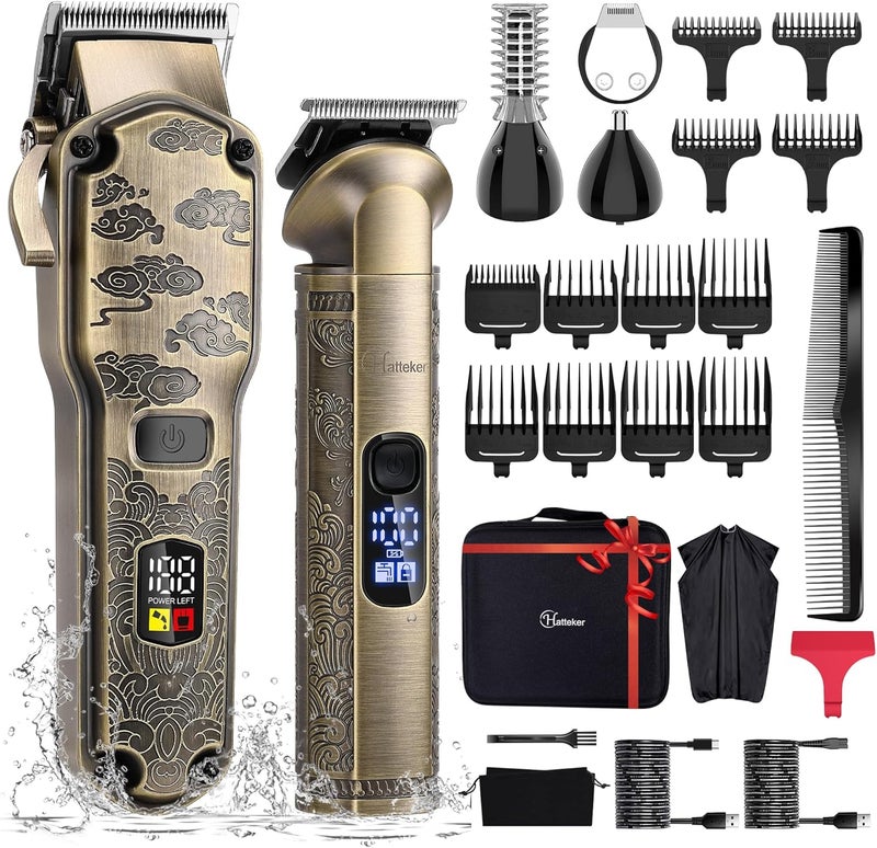 Hatteker Professional Hair Clippers for Men Beard Trimmer Clippers and Trimmer Set Waterproof T-Blade Trimmer Cordless Grooming Kit Nose Body Hair Trimmer Barber Clippers Hair Cutting Kit - Image 1