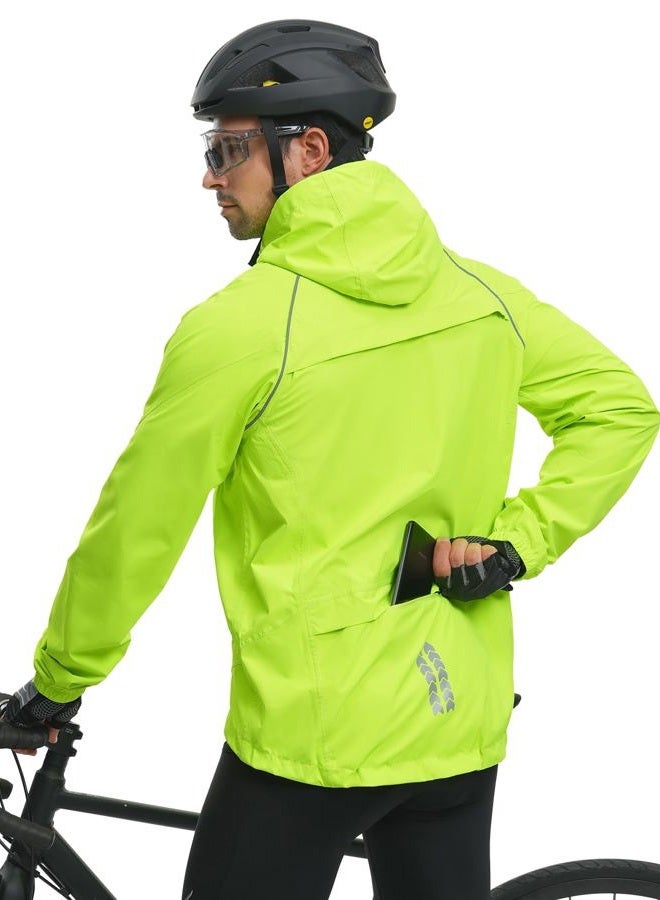 BERGRISAR Men's Cycling Rain Jacket Waterproof Cycling Windbreaker Bike Bicycle Jacket Running Hood Rain Coat Green Size X-Large - Image 2