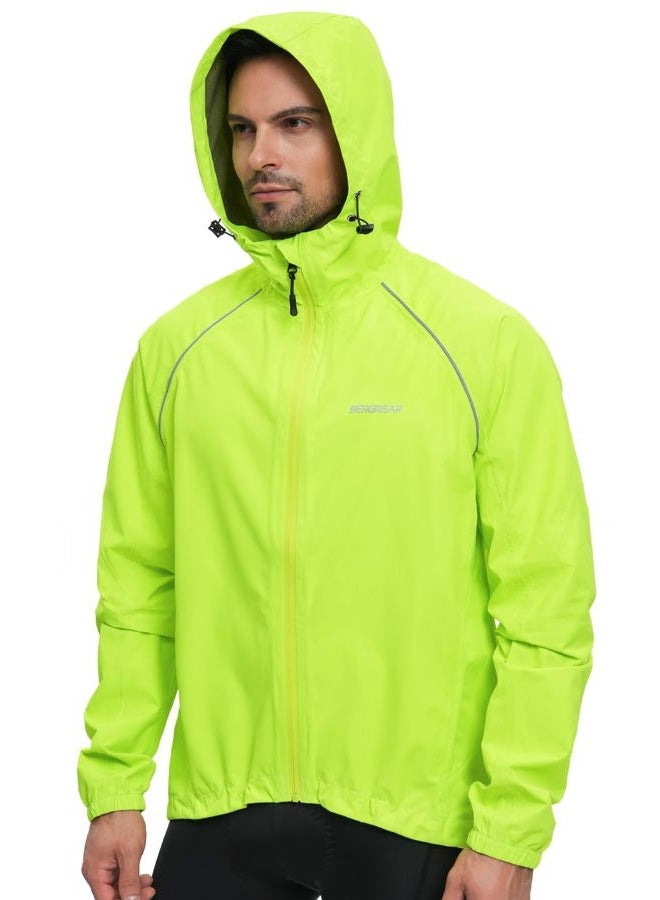 BERGRISAR Men's Cycling Rain Jacket Waterproof Cycling Windbreaker Bike Bicycle Jacket Running Hood Rain Coat Green Size X-Large - Image 1