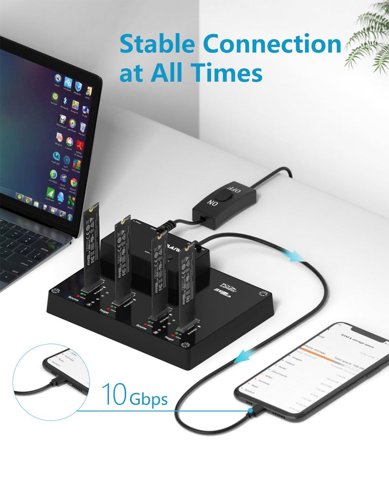 MAIWO محطة إرساء MAIWO 4 Bay M.2 NVME، غلاف SSD من نوع C إلى NVME بدون أدوات، يدعم وظيفة النسخ المتماثل غير المتصل ونسخ القرص النظام (K3015P2) - Image 3