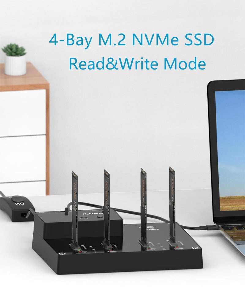MAIWO محطة إرساء MAIWO 4 Bay M.2 NVME، غلاف SSD من نوع C إلى NVME بدون أدوات، يدعم وظيفة النسخ المتماثل غير المتصل ونسخ القرص النظام (K3015P2) - Image 2