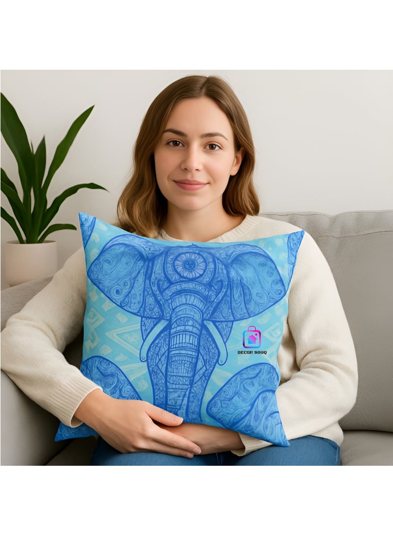 DECOR SOUQ Decorative Elephant Mandala Throw Pillow Cover, 45x45 cm, Blue, Geometric Design, Double-Sided Print, Square Cushion Cover, Pillow Case, Home Decor Decorations for Sofa, Couch, Bed, Chair  - Image 2