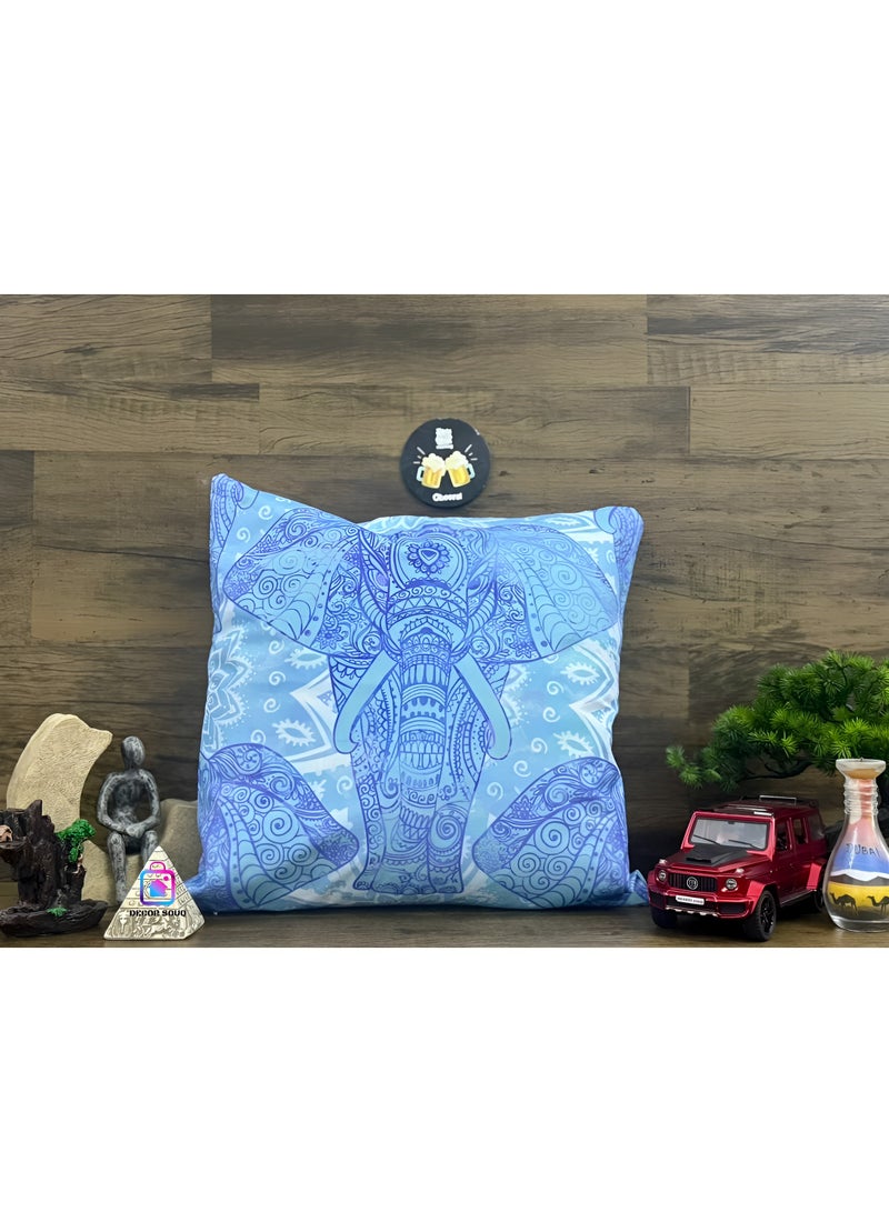 DECOR SOUQ Decorative Elephant Mandala Throw Pillow Cover, 45x45 cm, Blue, Geometric Design, Double-Sided Print, Square Cushion Cover, Pillow Case, Home Decor Decorations for Sofa, Couch, Bed, Chair  - Image 5