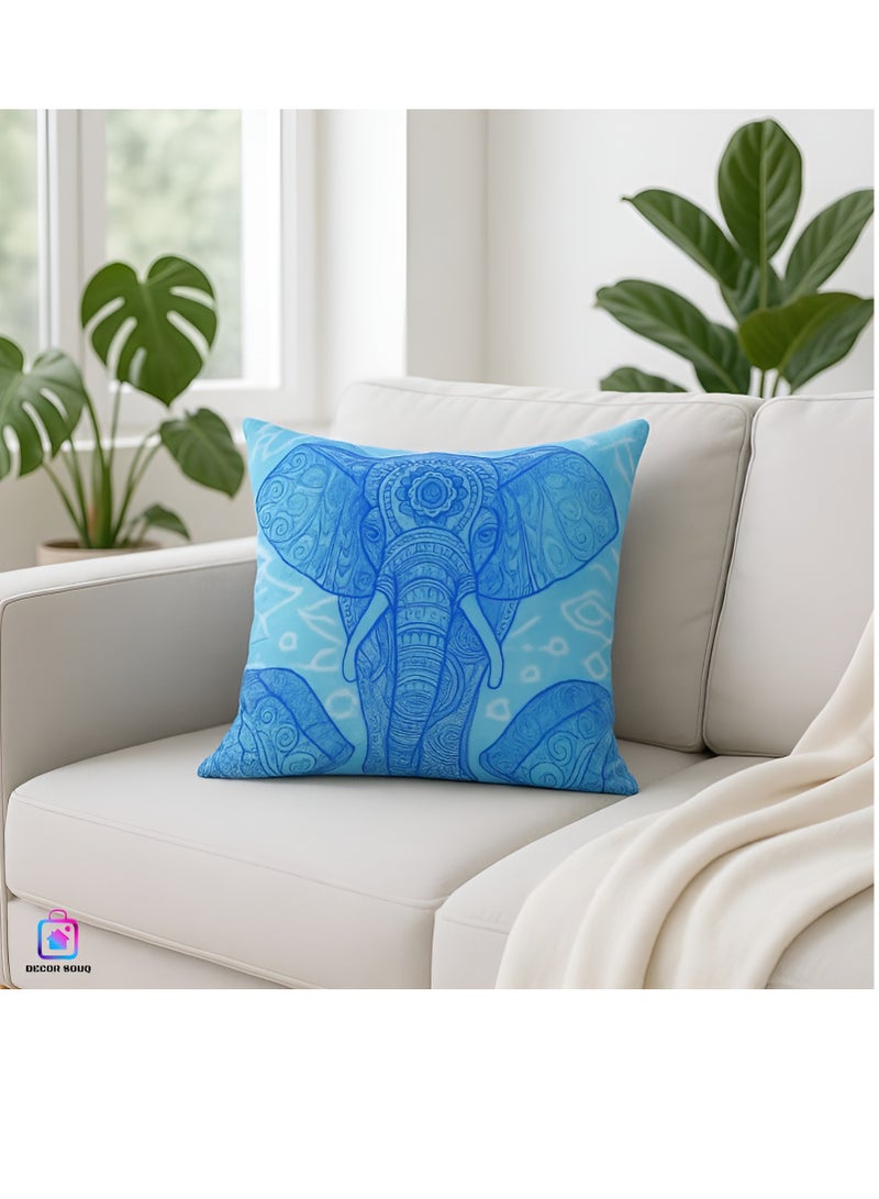 DECOR SOUQ Decorative Elephant Mandala Throw Pillow Cover, 45x45 cm, Blue, Geometric Design, Double-Sided Print, Square Cushion Cover, Pillow Case, Home Decor Decorations for Sofa, Couch, Bed, Chair  - Image 4