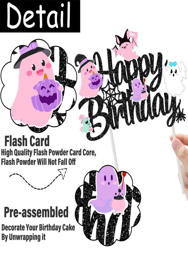 umoni Halloween Ghost Happy Birthday Cake Topper Black Glitter Halloween Birthday Cake Decorations Pastel Ghost Cake Picks Ghosts Boo Day Baby Shower Decor for Birthday Party Supplies - Image 4