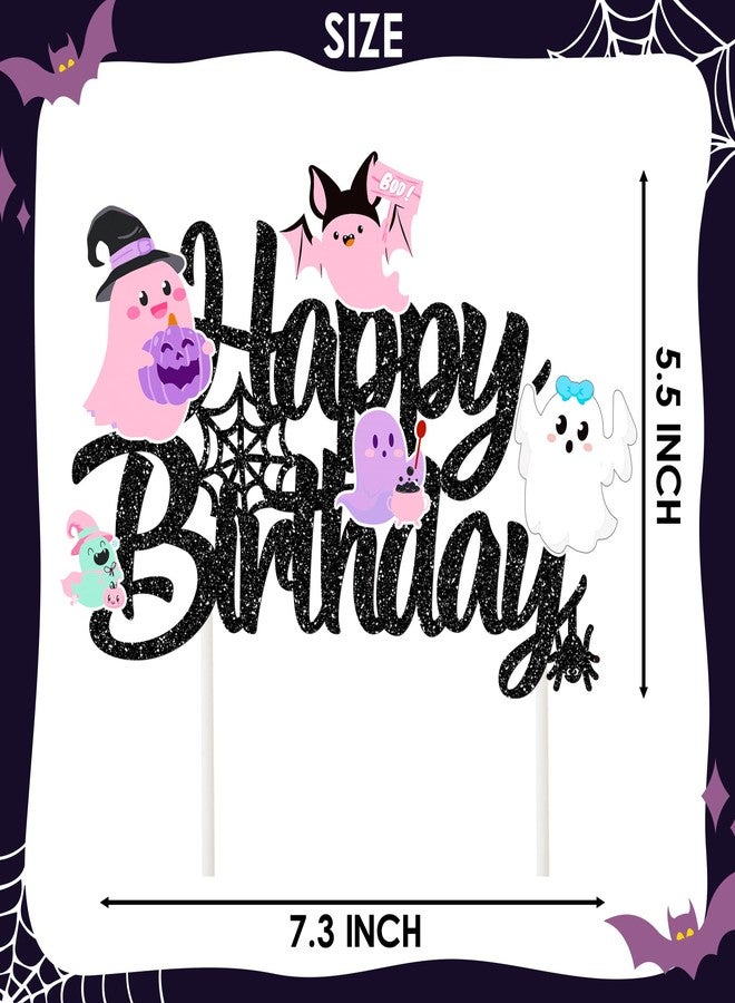 umoni Halloween Ghost Happy Birthday Cake Topper Black Glitter Halloween Birthday Cake Decorations Pastel Ghost Cake Picks Ghosts Boo Day Baby Shower Decor for Birthday Party Supplies - Image 2
