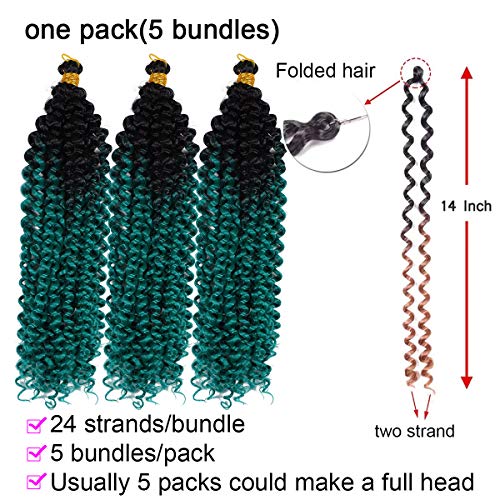 Ms Aloe 5Pack Marlybob Water Wave Crochet Curly Hair 100g/pack JerryCurly Crochet Braids Ombre Green Kinky Curly Synthetic Twist Braiding Hair for Black Women(1B/Green) - Image 4