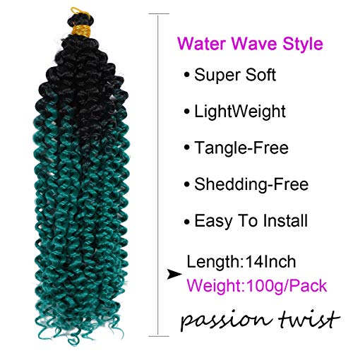Ms Aloe 5Pack Marlybob Water Wave Crochet Curly Hair 100g/pack JerryCurly Crochet Braids Ombre Green Kinky Curly Synthetic Twist Braiding Hair for Black Women(1B/Green) - Image 2