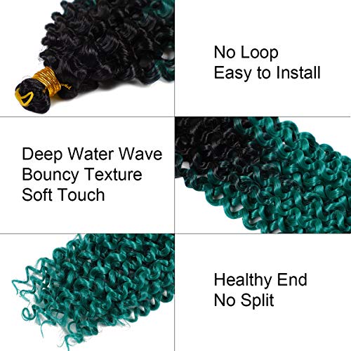 Ms Aloe 5Pack Marlybob Water Wave Crochet Curly Hair 100g/pack JerryCurly Crochet Braids Ombre Green Kinky Curly Synthetic Twist Braiding Hair for Black Women(1B/Green) - Image 3