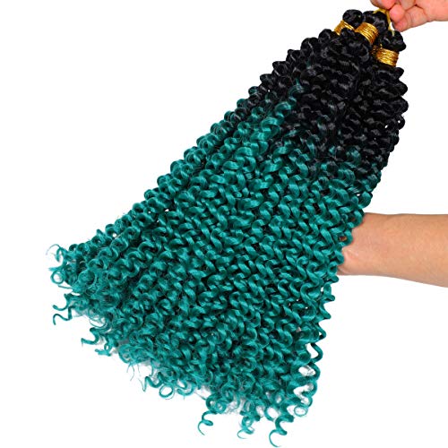 Ms Aloe 5Pack Marlybob Water Wave Crochet Curly Hair 100g/pack JerryCurly Crochet Braids Ombre Green Kinky Curly Synthetic Twist Braiding Hair for Black Women(1B/Green) - Image 5