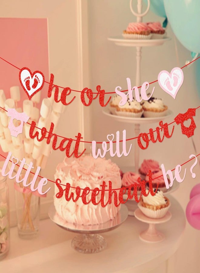 Yavxzvbw He or She What Will Our Little Sweetheart Be Banner Valentines Gender Reveal Decorations Gender Reveal Banner Valentines Day Decorations for Party - Image 4