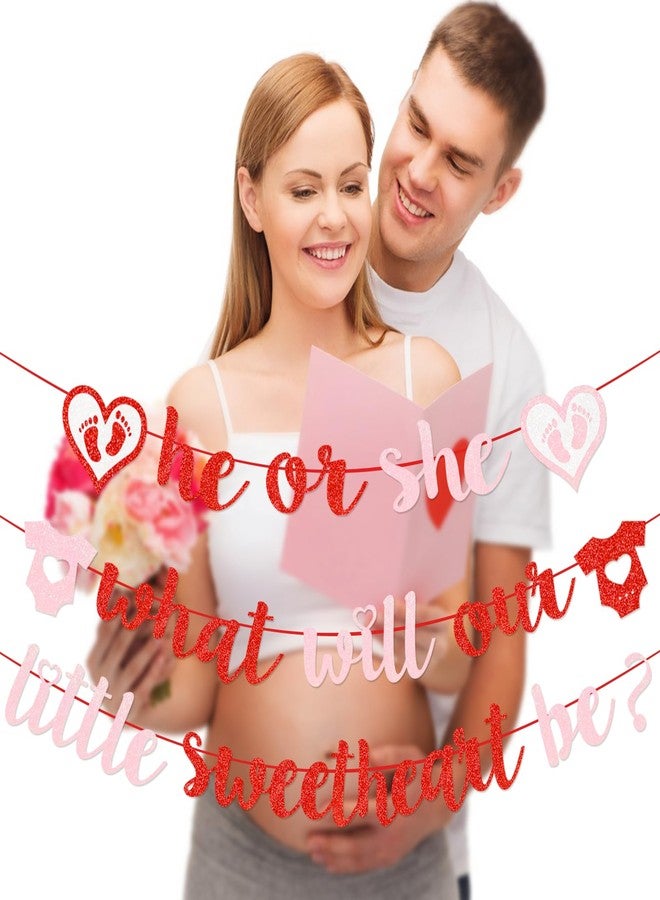 Yavxzvbw He or She What Will Our Little Sweetheart Be Banner Valentines Gender Reveal Decorations Gender Reveal Banner Valentines Day Decorations for Party - Image 3