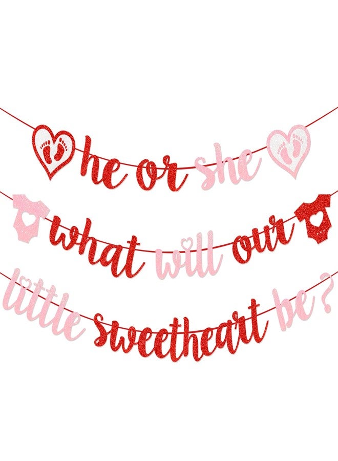 Yavxzvbw He or She What Will Our Little Sweetheart Be Banner Valentines Gender Reveal Decorations Gender Reveal Banner Valentines Day Decorations for Party - Image 1
