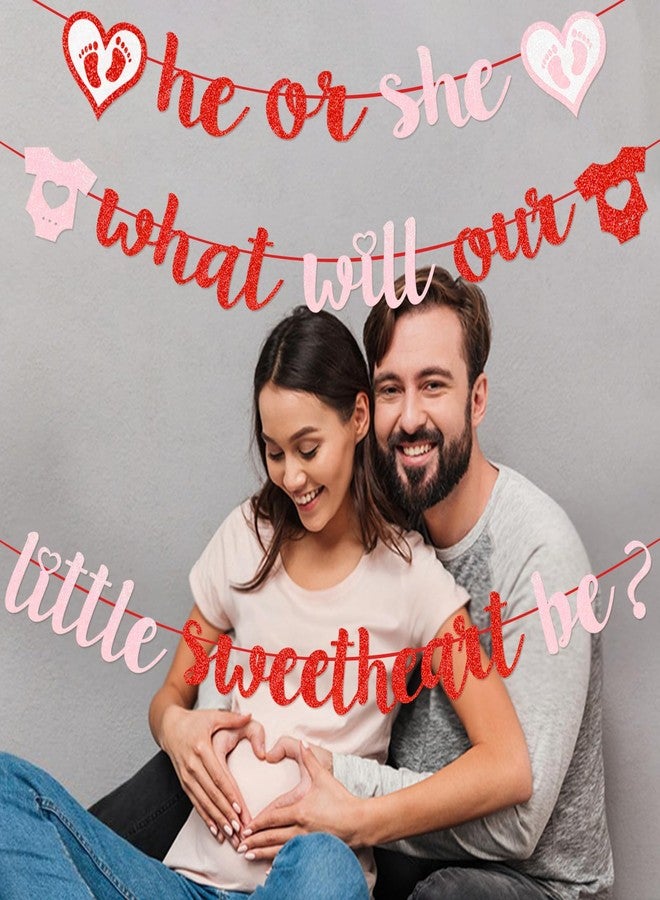 Yavxzvbw He or She What Will Our Little Sweetheart Be Banner Valentines Gender Reveal Decorations Gender Reveal Banner Valentines Day Decorations for Party - Image 2