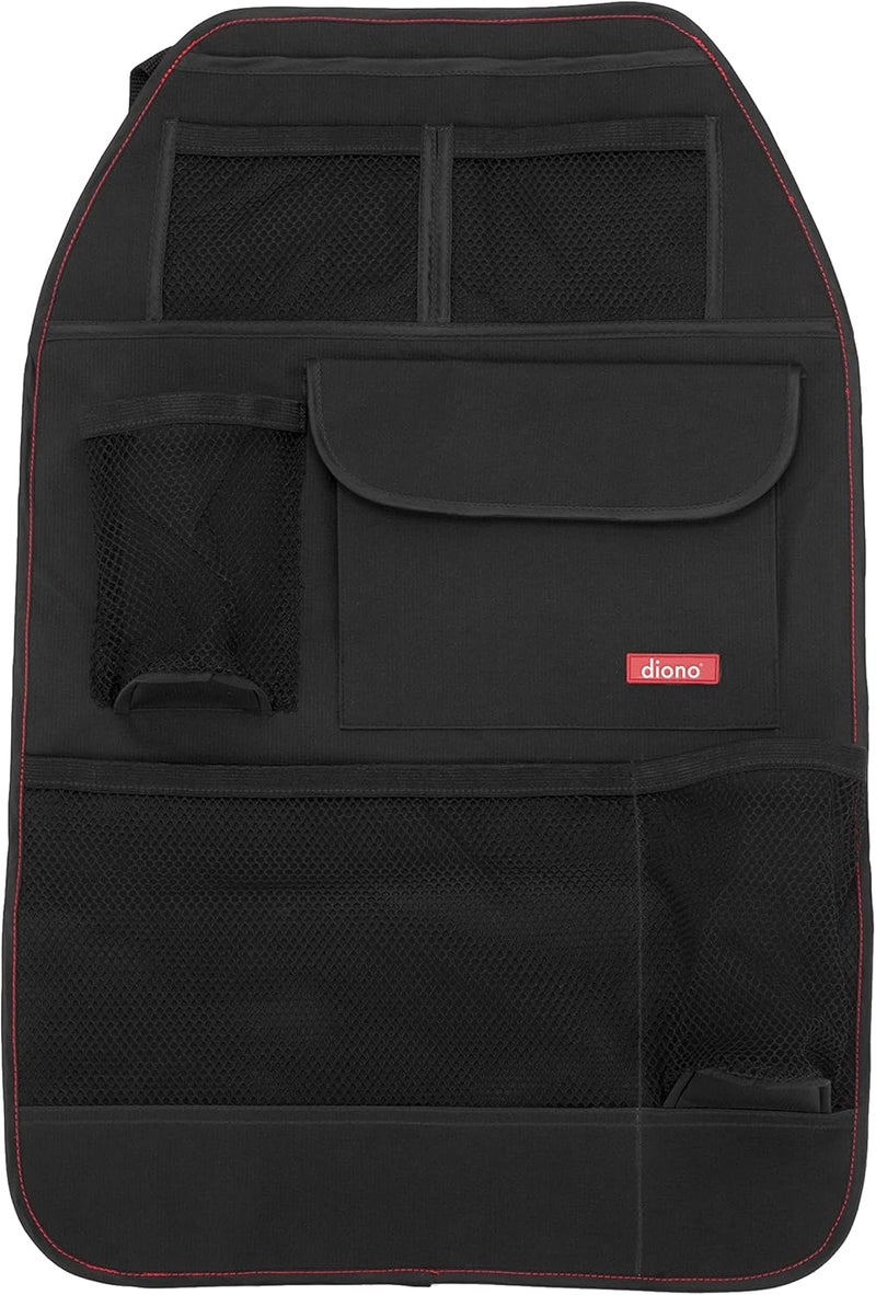 Diono Stow n Go Car Back Seat Organizer for Kids Kick Mat Back Seat Protector with 7 Storage Pockets 2 Drinks Holders Water Resistant Durable Material Black  18x10x9 Inch Pack of 1 - Image 1