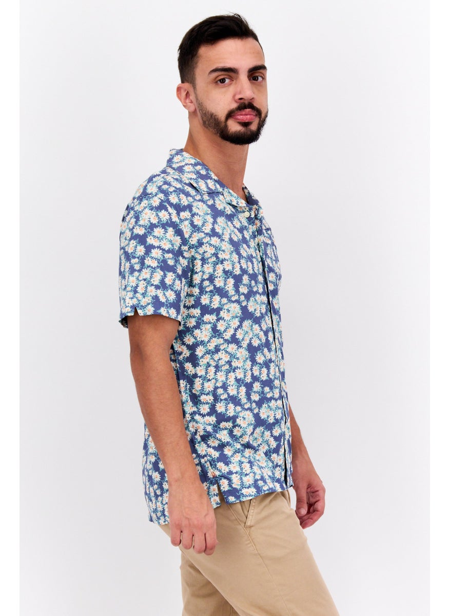 Jachs New York Men Regular Fit Floral Print  Short Sleeve Casual Shirt, Blue  - Image 2