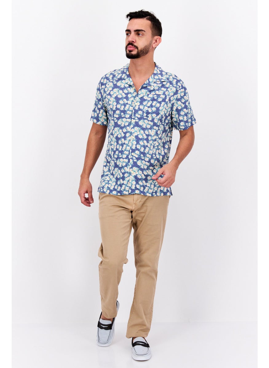 Jachs New York Men Regular Fit Floral Print  Short Sleeve Casual Shirt, Blue  - Image 4