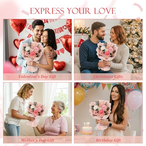 TYL&TYS Flowers for Delivery Prime Preserved Flowers Bouquet with Vase That Last 3-5 Years Real Forever Flowers Pink Rose Bouquet for Mom Mother Women Wife Friends Birthday Valentines Day Gifts for Her - Image 2