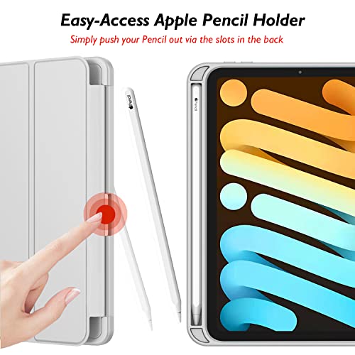 iMieet iPad Mini 7 Case 2024 (A17 Pro), iPad Mini 6 Case (8.3-Inch,2021 Model), iPad Mini 7th/6th Generation Case with Pencil Holder, Trifold Stand Smart Case with Soft TPU Back,Light Gray - Image 3
