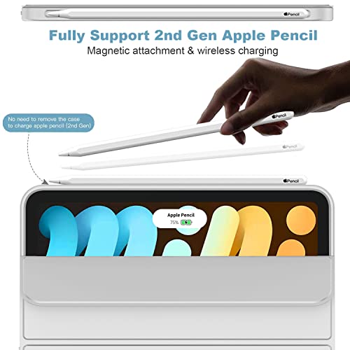iMieet iPad Mini 7 Case 2024 (A17 Pro), iPad Mini 6 Case (8.3-Inch,2021 Model), iPad Mini 7th/6th Generation Case with Pencil Holder, Trifold Stand Smart Case with Soft TPU Back,Light Gray - Image 2