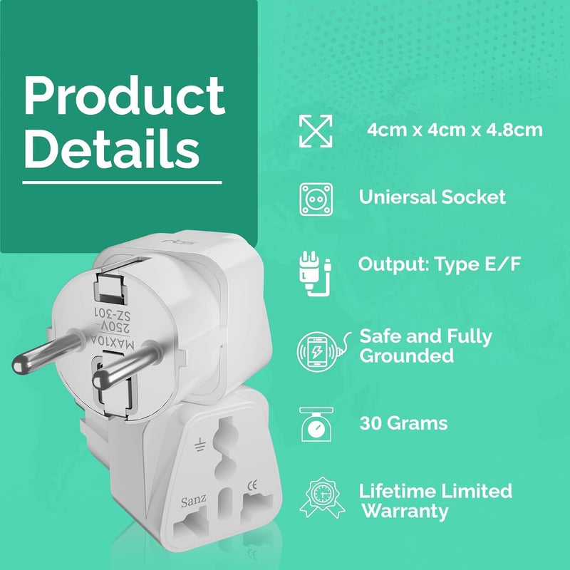 rts India to Europe Travel Adapter for European Outlets European Plug Adapter - Type E F Universal Travel Plug Adapter - Works in France, Spain, Germany, Netherlands, Greece, Belgium, Poland, Russia - Image 3