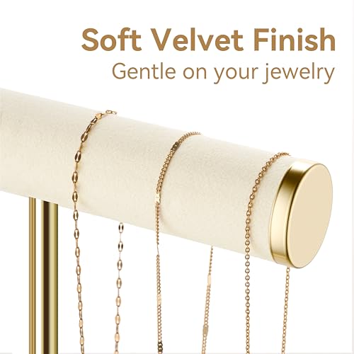 bussdis Bracelet Holder Jewelry Organizer Display 3 Tier T Bar Velvet Stand Beige Necklace Holder Organizer Bracelet Holder Earring Holder and Ring Display for Jewelry Organizers and Storage - Image 3