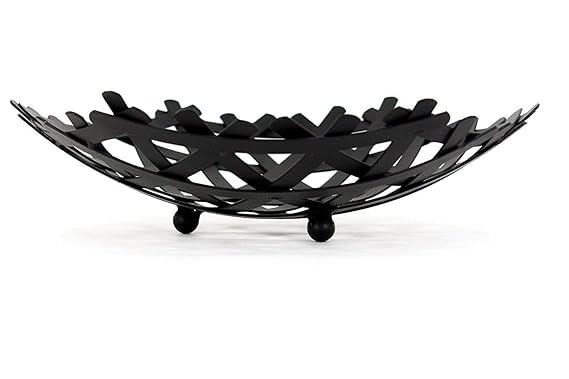 Olpad Decorative Thick Heavy Metal Wire Fruit Basket Matte Black Nordic Style Countertop Vegetable Bowl Basket Holder Stand for Kitchen Home Dining Table Round Platter Tabletop - Image 3