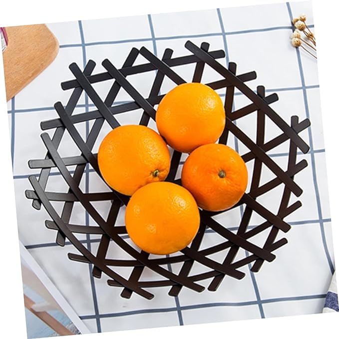 Olpad Decorative Thick Heavy Metal Wire Fruit Basket Matte Black Nordic Style Countertop Vegetable Bowl Basket Holder Stand for Kitchen Home Dining Table Round Platter Tabletop - Image 2