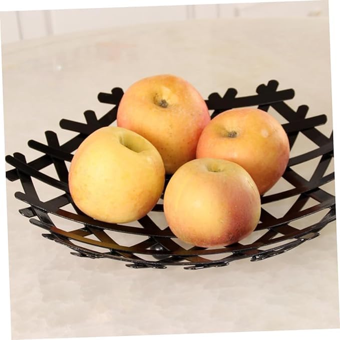 Olpad Decorative Thick Heavy Metal Wire Fruit Basket Matte Black Nordic Style Countertop Vegetable Bowl Basket Holder Stand for Kitchen Home Dining Table Round Platter Tabletop - Image 5