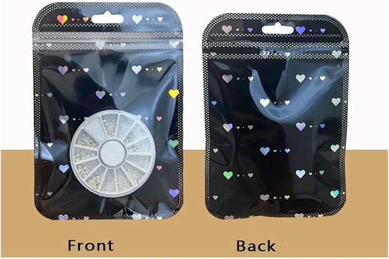 Holographic Heart Zipper Bags 50pcs Black 10 5X15cm Jewelry Pouch For Beads Packing Supply - Image 5
