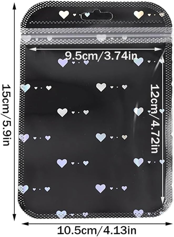 Holographic Heart Zipper Bags 50pcs Black 10 5X15cm Jewelry Pouch For Beads Packing Supply - Image 3