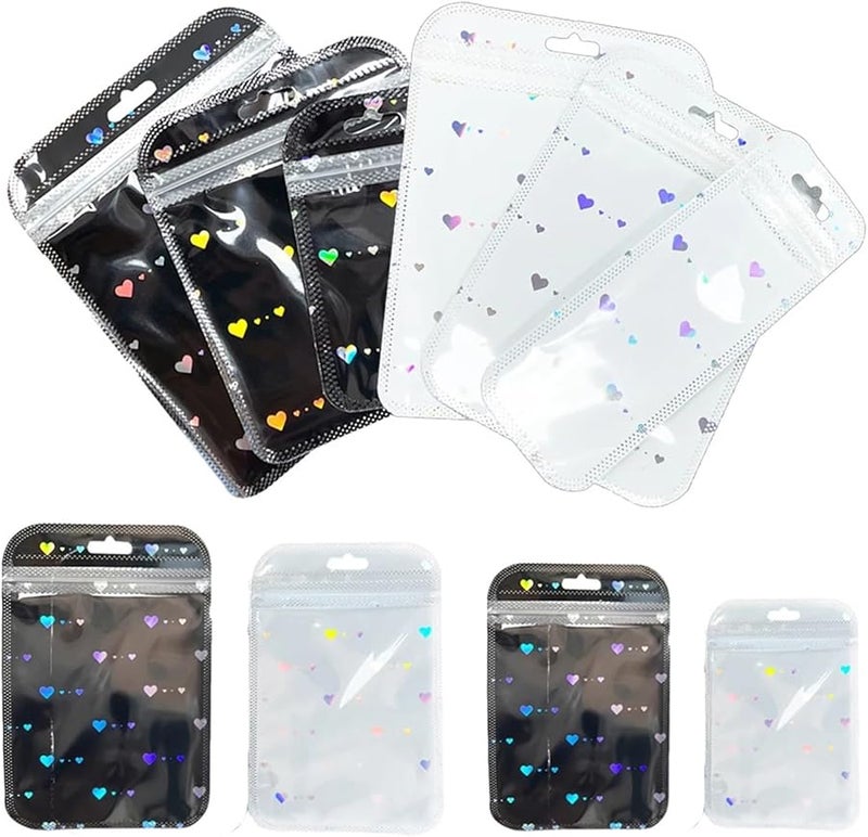 Holographic Heart Zipper Bags 50pcs Black 10 5X15cm Jewelry Pouch For Beads Packing Supply - Image 2