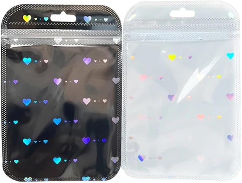 Holographic Heart Zipper Bags 50pcs Black 10 5X15cm Jewelry Pouch For Beads Packing Supply - Image 4