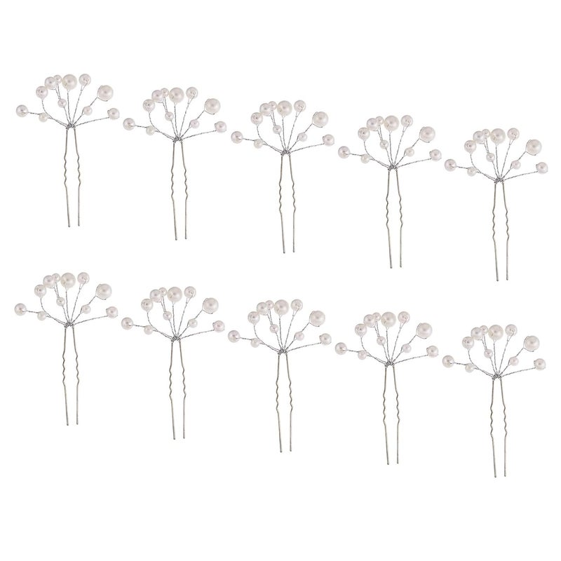 LOVEF 10 Pcs Womens Fashion Wild UShaped Handmade Pearl Barrette Hair Pins Clips for Prom Wedding Bridal Bridesmaid