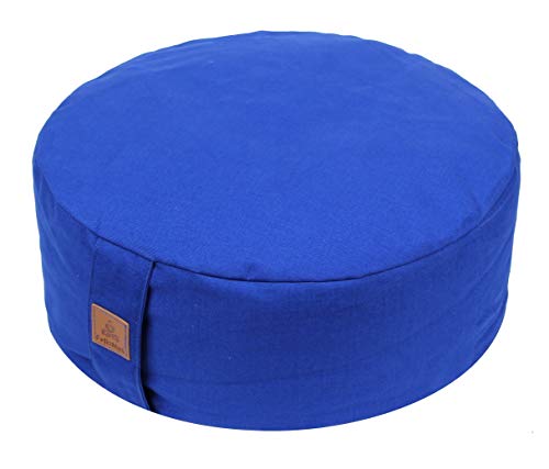 FelizMax Zafu Buckwheat Meditation Cushion,D=33cm/41cm H=14cm,Round Zabuton Meditation Pillow,Yoga Bolster Kneeling Pillow Premium Yoga Pillow Sitting on Floor Zippered Cotton Cover-33cm, Blue - Image 1