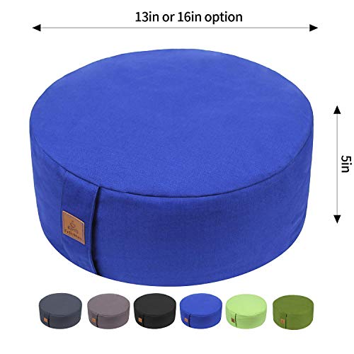 FelizMax Zafu Buckwheat Meditation Cushion,D=33cm/41cm H=14cm,Round Zabuton Meditation Pillow,Yoga Bolster Kneeling Pillow Premium Yoga Pillow Sitting on Floor Zippered Cotton Cover-33cm, Blue - Image 2