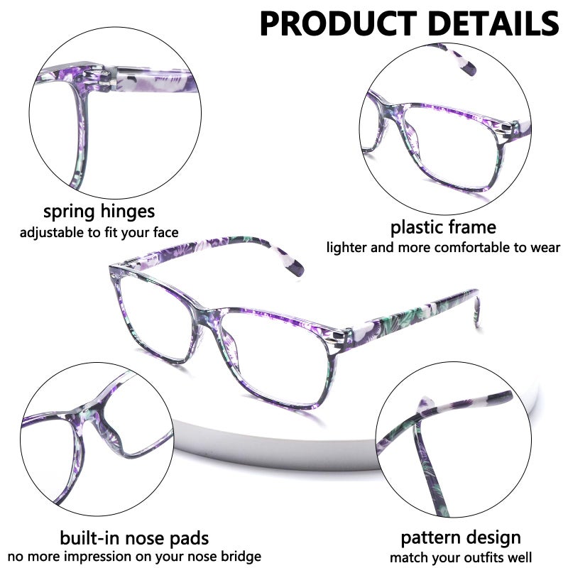 Clasaga Progressive Multifocus Reading Glasses For Women  Pattern Print Blue Light Block Stylish Ladies Computer Readers (Pattern Design-2  2.75  X) - Image 4