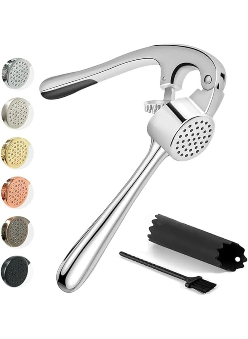 ELTRAZONE Garlic Press Stainless Steel – Heavy-Duty Crusher with Ergonomic Handle, Interchangeable Plates, Easy-Squeeze Design, Rust-Proof, Dishwasher Safe, Includes Silicone Peeler & Cleaning Brush - Image 1