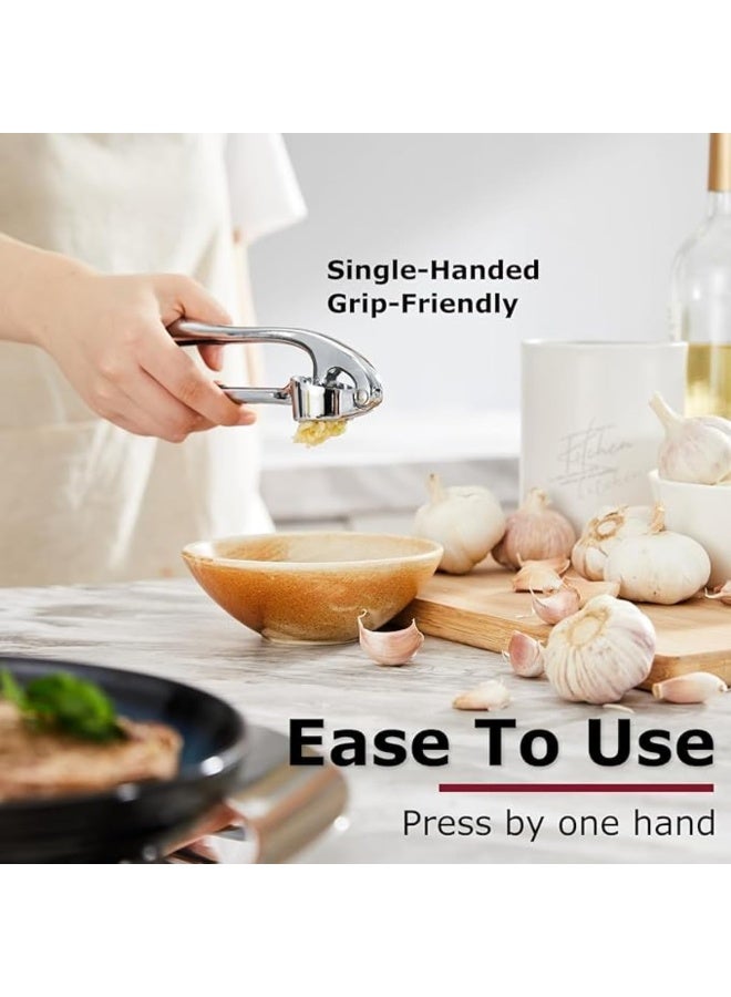 ELTRAZONE Garlic Press Stainless Steel – Heavy-Duty Crusher with Ergonomic Handle, Interchangeable Plates, Easy-Squeeze Design, Rust-Proof, Dishwasher Safe, Includes Silicone Peeler & Cleaning Brush - Image 2