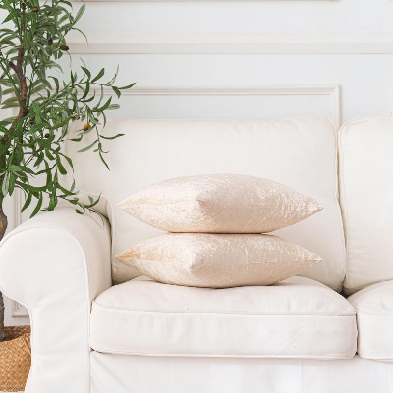 NiNi ALL Velour Throw Pillow Covers Champagne Beige 18x18 Inch Pack of 2 Decorative Luxurious Velvet Pillow Cover Glossy Pillowcase Cushion Cases for Couch Sofa and Home Decor - Image 3