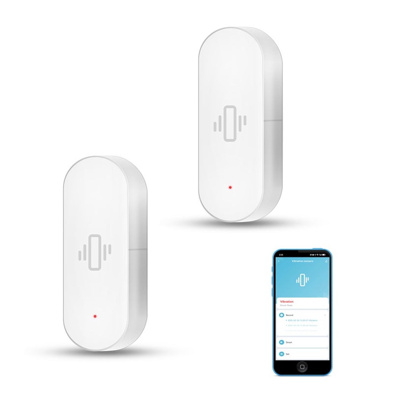 SENCKIT Smart Vibration Sensor Wireless Glass Break Detector WiFi Door Sensor with App Alerts Adjustable Sensitivity Glass Break Security Sensor for Alarm System and Smart Home Automation 2Pack - Image 2