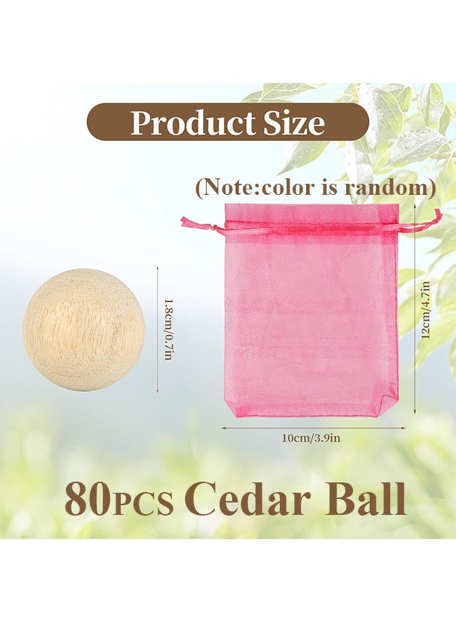 80PCS Natural Cedar Balls with 4 Mesh Bags, Fresh Scent Home Fragrance Deodorizer for Drawers Closets Wardrobes - Image 2