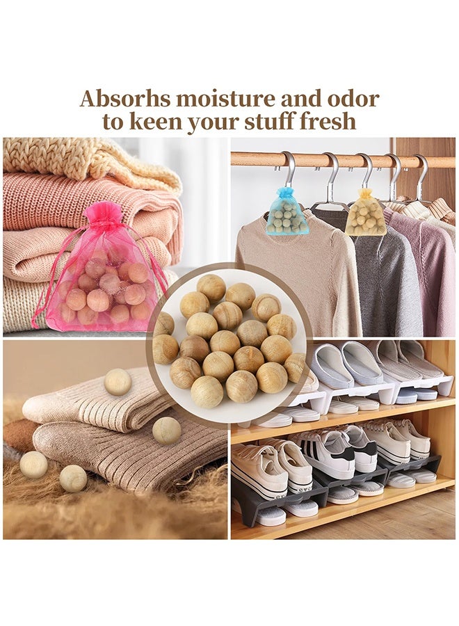 80PCS Natural Cedar Balls with 4 Mesh Bags, Fresh Scent Home Fragrance Deodorizer for Drawers Closets Wardrobes - Image 4