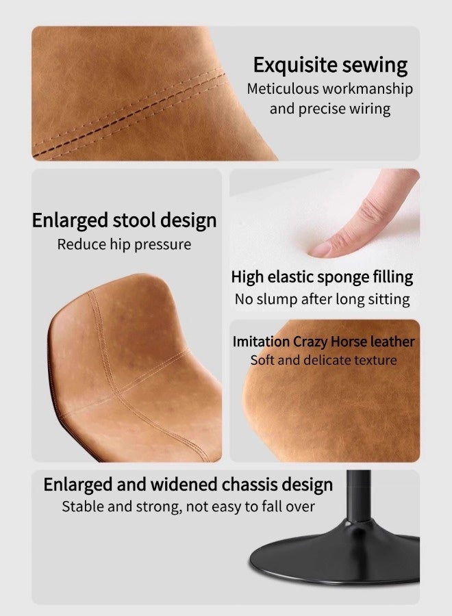 Vixplorn Bar Stools Set of 2, Swivel Counter Height Barstools with Back, Adjustable Modern Bar Chairs, Tall Armless PU Leather Kitchen Island Stool - Image 3