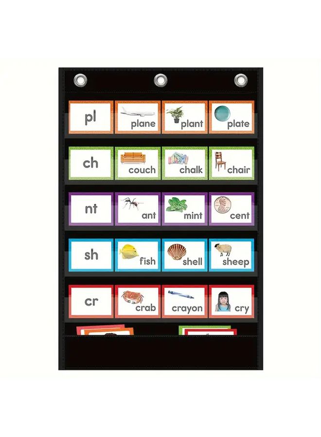 Clear Pocket Chart With 5 Pockets And Extra Storage For Letter Cards 25 2 X 17 Inch - Image 1