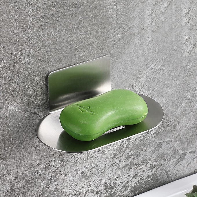ADHESIVE SOAP HOLDER BATH SOAP DISH FOR SHOWER 304 STAINLESS STEEL WALL MOUNTED BAR SOAP HOLDER FOR BATHROOM KITCHEN NO DRILLING BRUSHED NICKEL