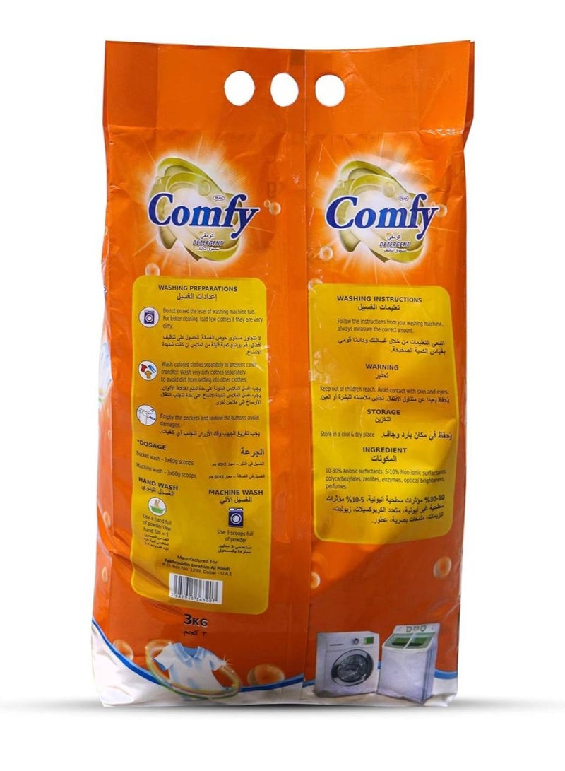 Comfy Detergent Powder Orange 3kg – Fresh & Powerful Clean  deep cleaning with a refreshing orange scent! removes tough stains ,with a long-lasting fragrance. - Image 2